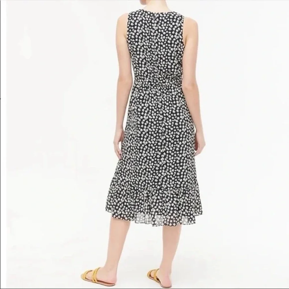 J.Crew Navy w/ White Floral Print Chiffon Sleeveless Tiered Midi Dress 4 EUC - Picture 2 of 8